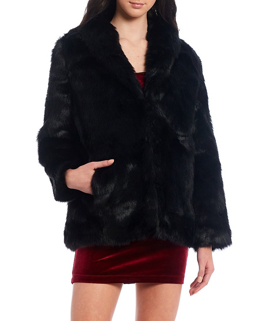 GB Faux Fur Long Sleeve Open Front Coat | Dillard's