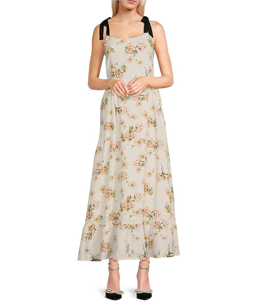 GB Floral Print Grosgrain Tie Maxi Dress