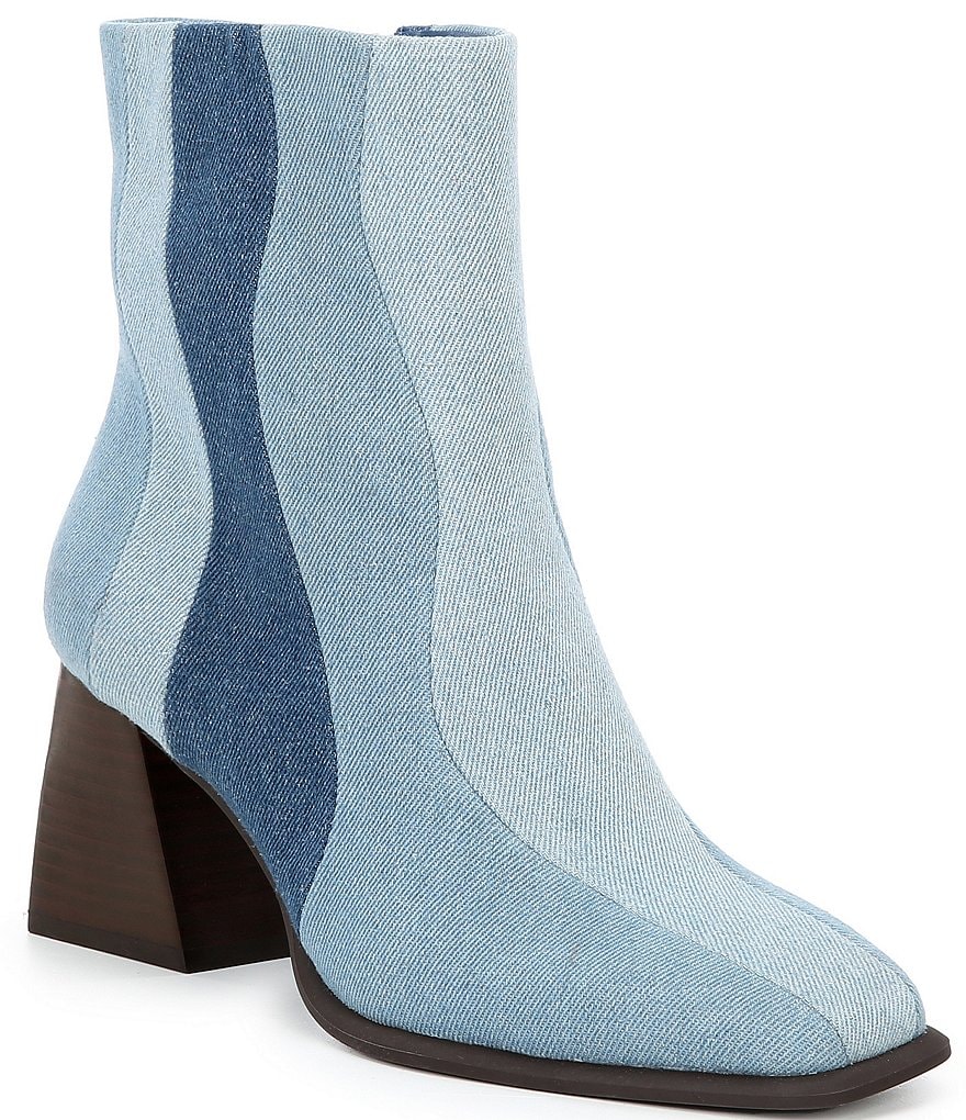 GB Holy-Grail 3 Wavy Pieced Denim Block Heel Booties | Dillard's