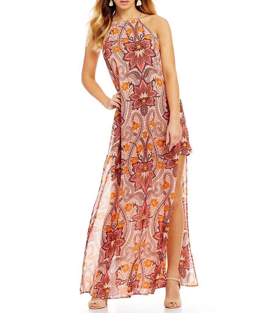 GB Paisley Print Halter Maxi Dress | Dillards