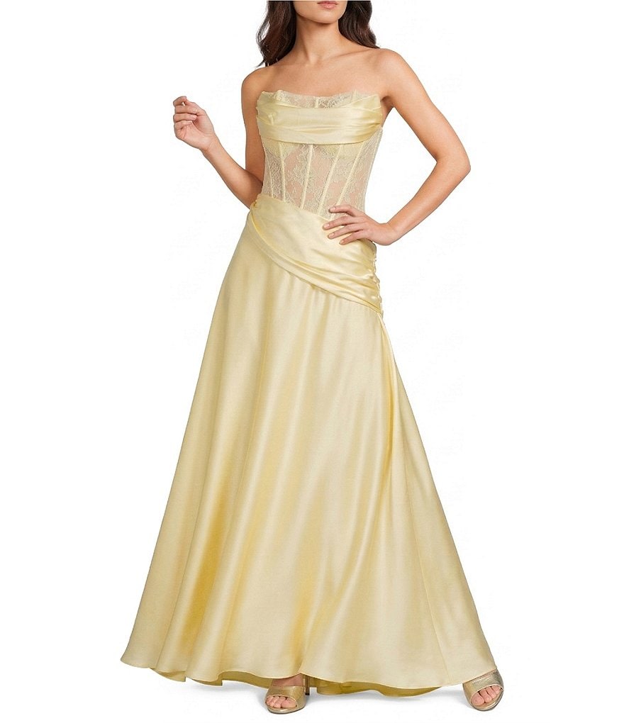 chinese dress ladies Yellow Satin Lace Maxi Dress – self-portrait-US