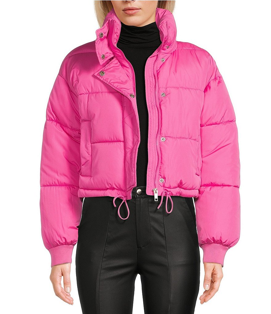 JDY Destiny Cropped Bomber Padded Puffer Jacket with Hood in Rose