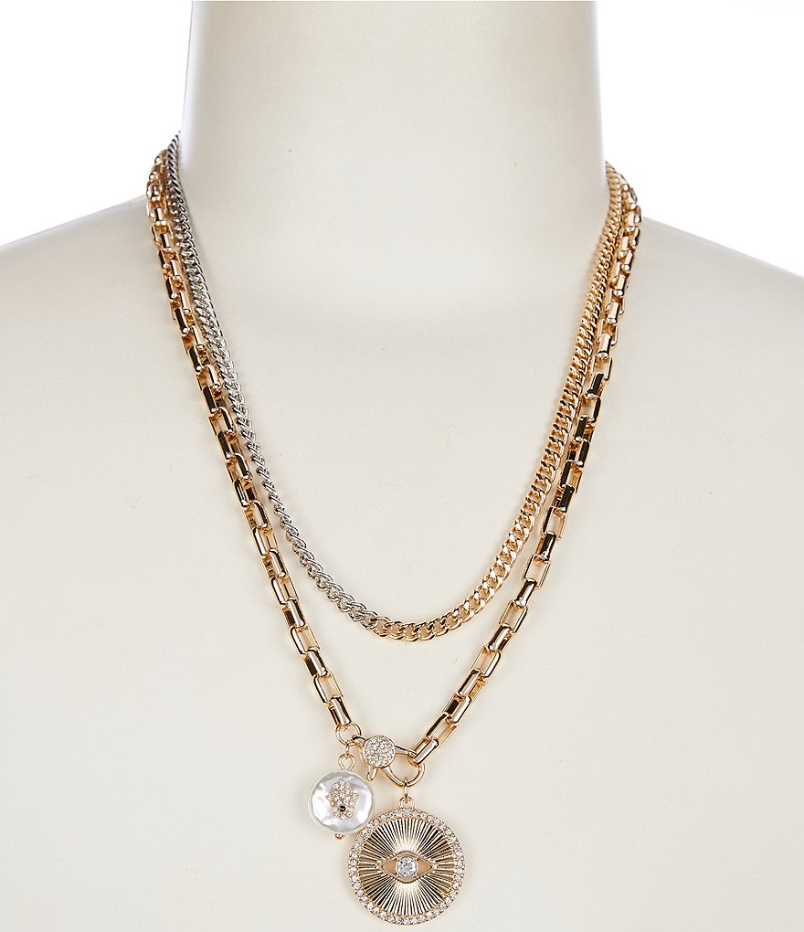 Gemma Layne Double Strand Two Tone Short Multi-Strand Necklace with Pendant Cluster