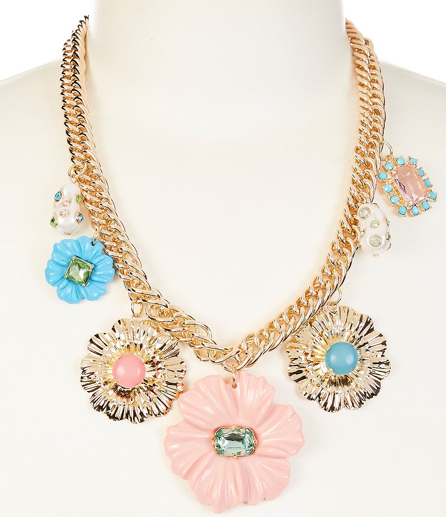 Gemma Layne Multi Flower Charm Stone Statement Necklace