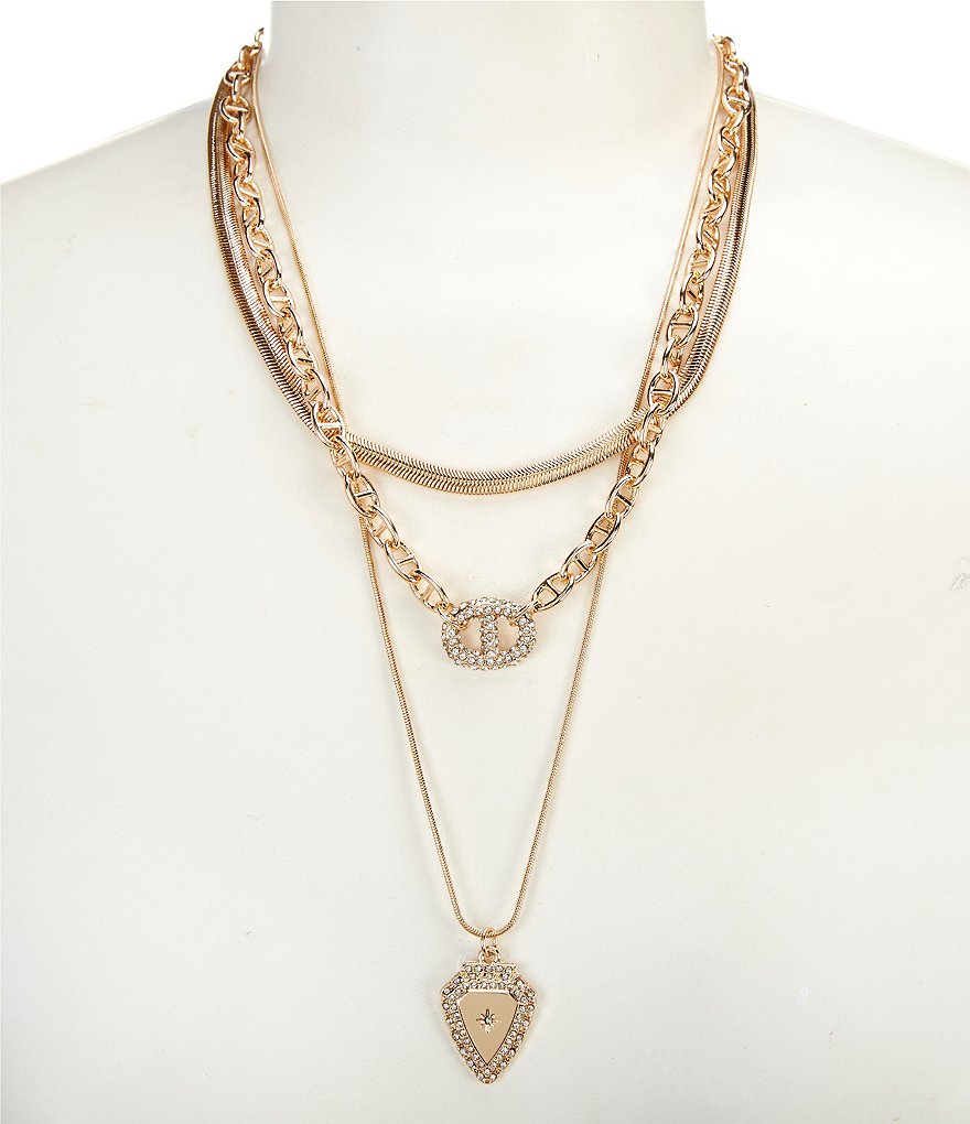 Gemma Layne Short Multi Strand Necklace With Pave Link And Pendant