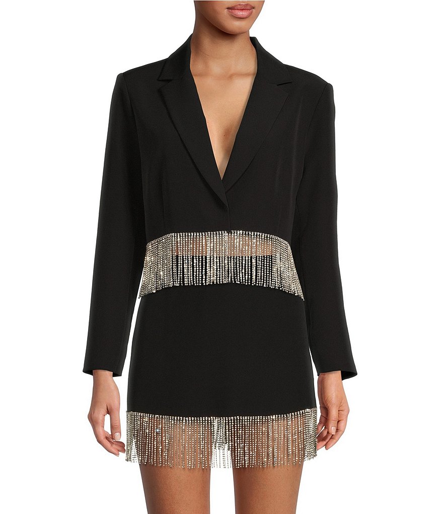 Gianni Bini Anya Rhinestone Fringe Point Collar Long Sleeve