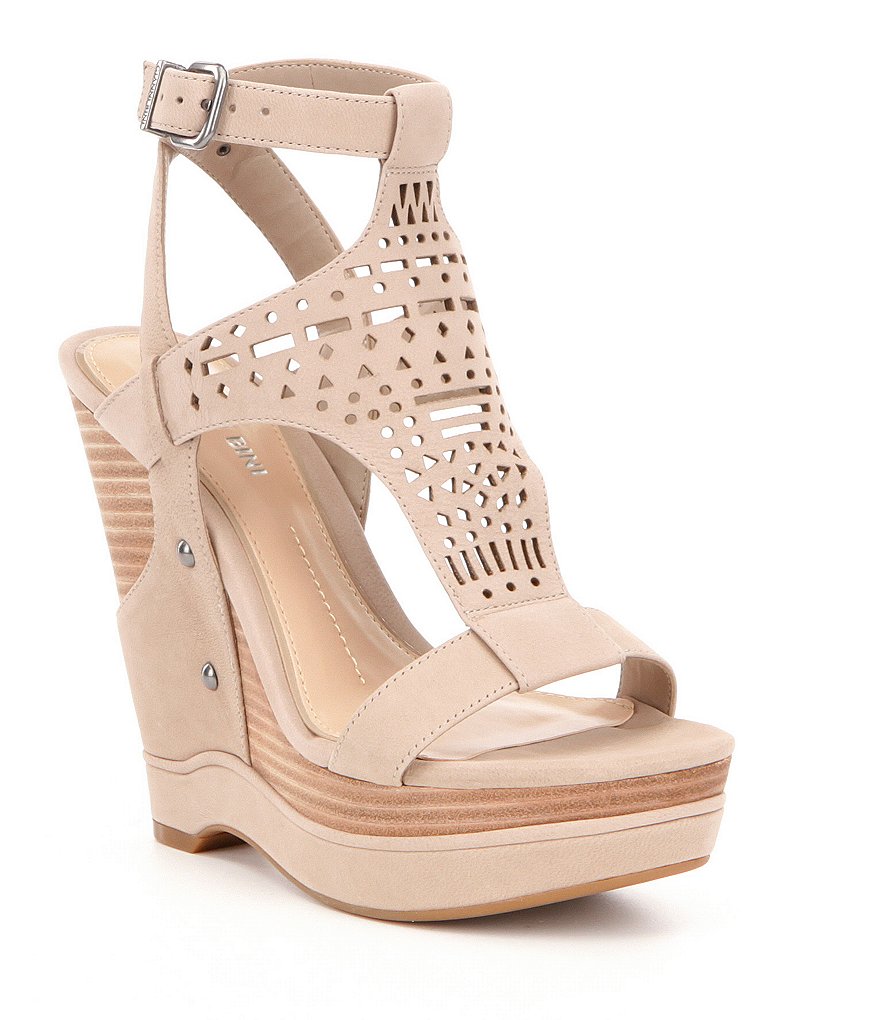 Gianni Bini Jentrie Nubuck T-Strap Platform Wedge Sandals | Dillards