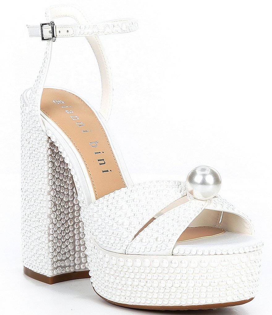 White Bridal platform Heels Ankle Straps Sequined Stiletto Heel Pumps –  Bling Brides Bouquet - Online Bridal Store