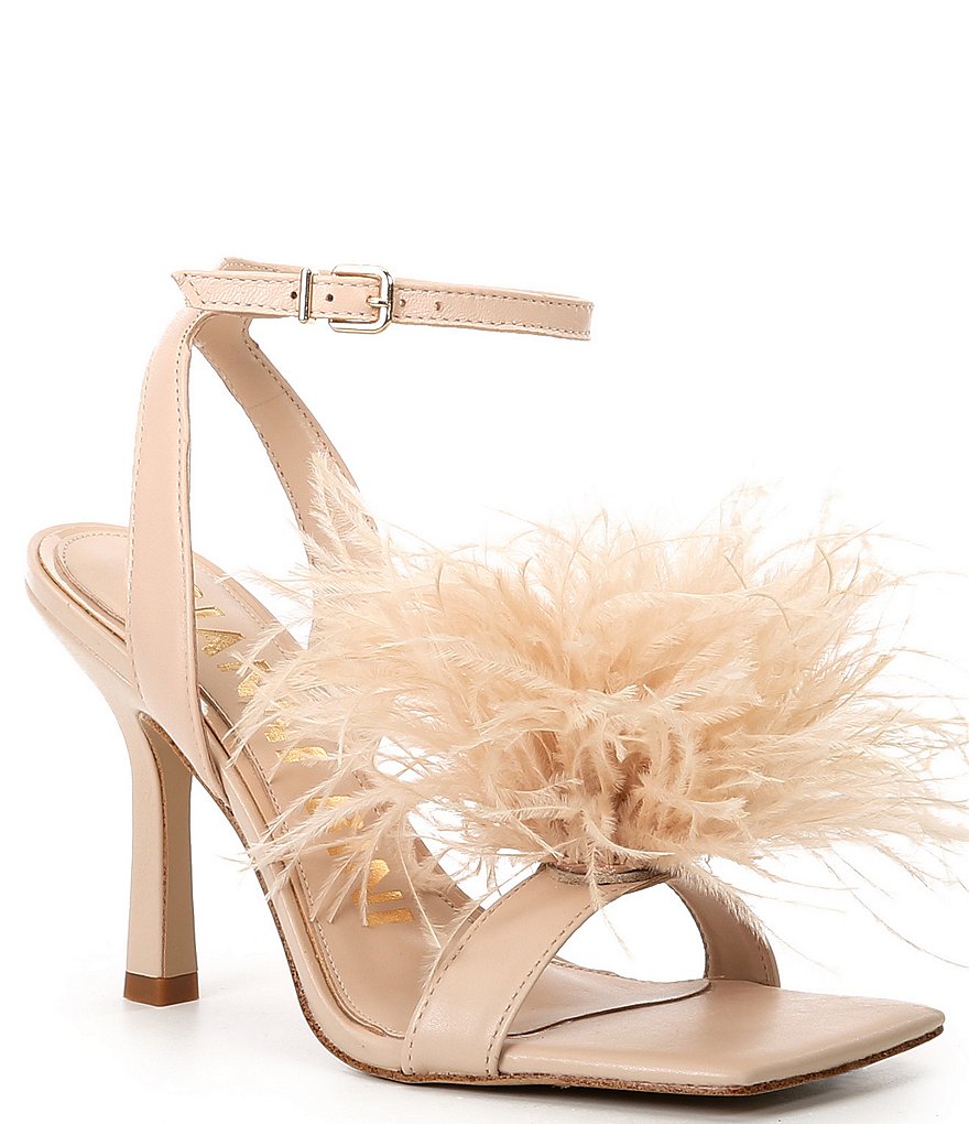 Gianni Bini Neela Feather Square Toe Dress Sandals | Dillard's
