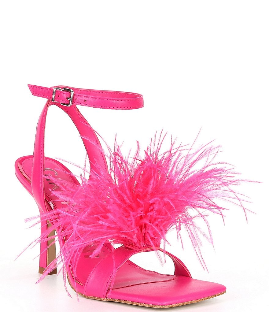 Women's Strappy High Heels Fluffy Feather Square Open Toe - Temu