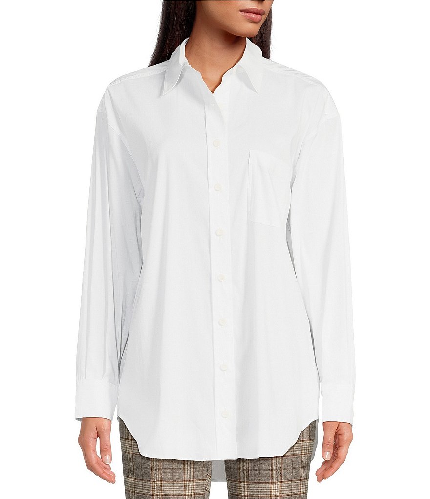 Gianni Bini Prep Cotton Blend Point Collar Long Sleeve Button Front ...