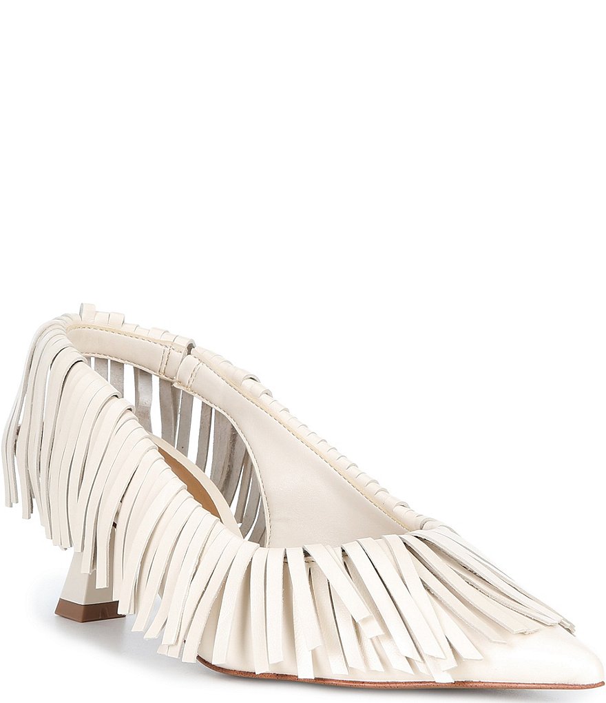 Warrick Leather Fringe Slingback Pumps
