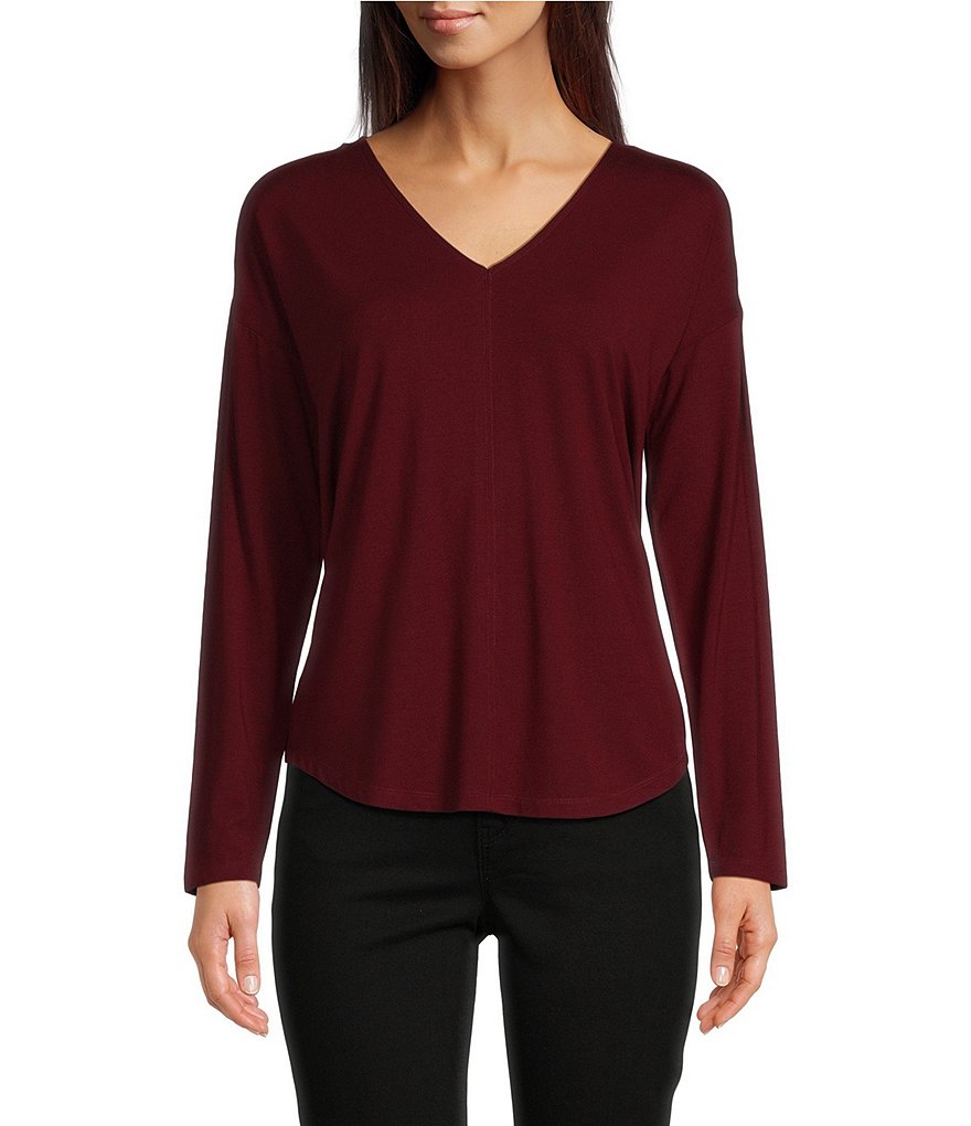 Gibson & Latimer Long Raglan Sleeve V-Neck Knit Top