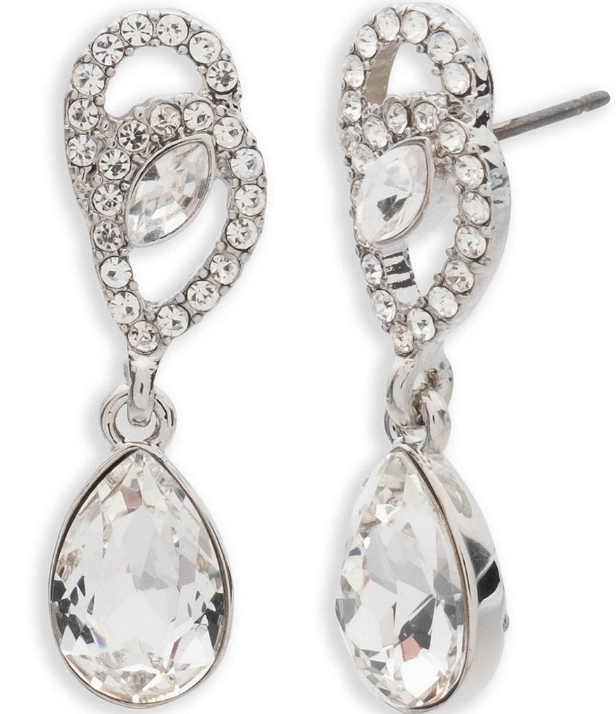 Givenchy Silver Tone Crystal Small Drop Earrings 