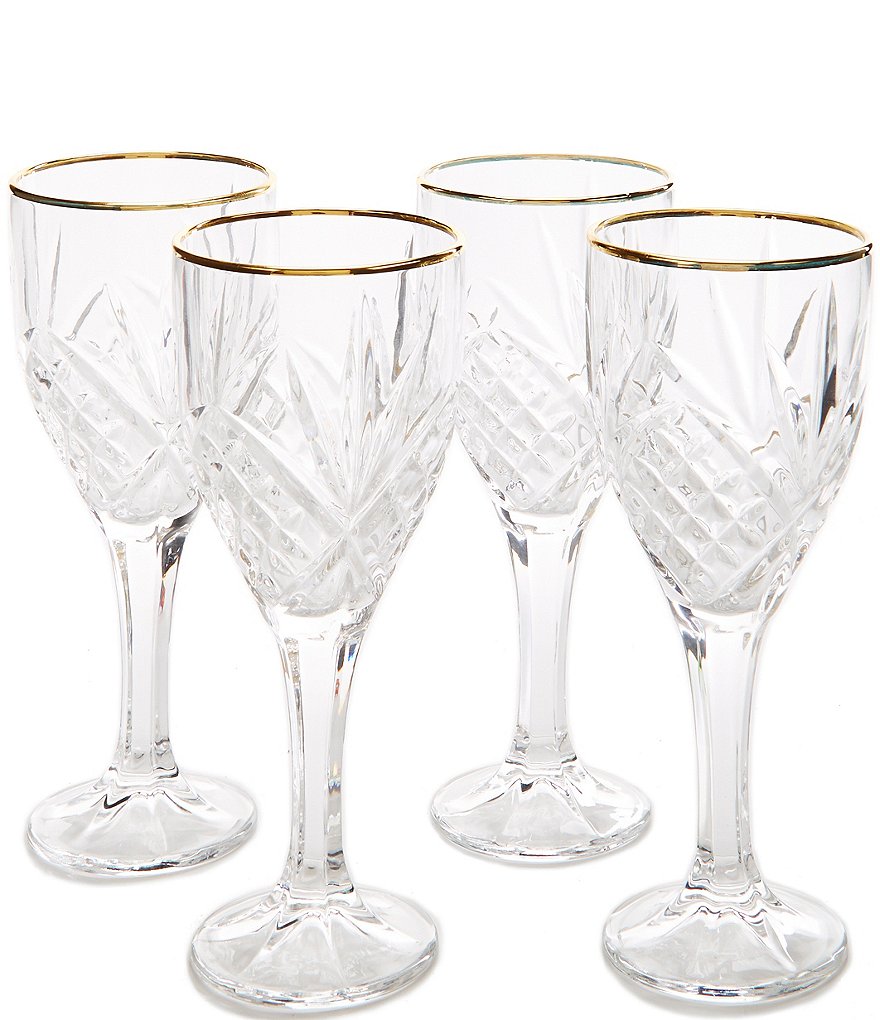 Set of 2 Vintage Gold Rimmed Glasses Crystal Legends Godinger