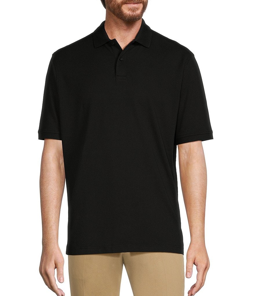 Gold Label Roundtree & Yorke Men's Short Sleeve Polo Shirt, 100% Pima  Cotton Wrinkle Resistant, Regular and Big & Tall Sizes (Charcoal Heather  000, Small) 