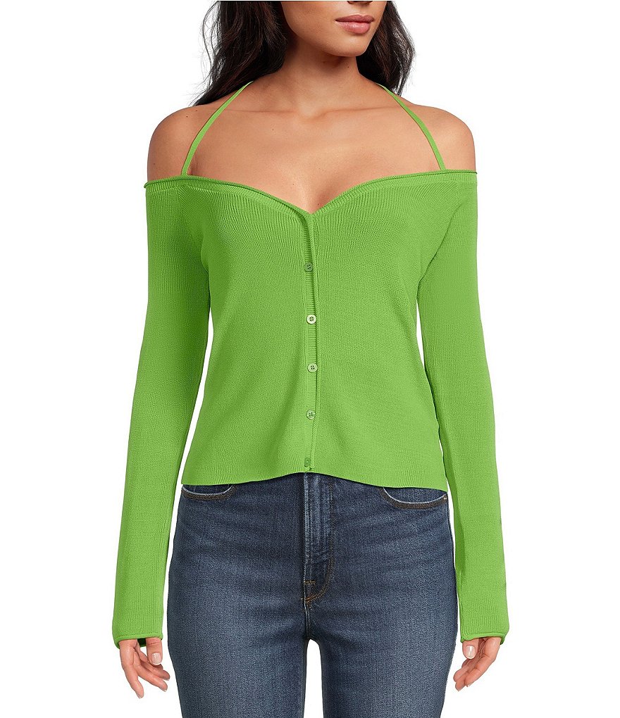 送料無料 いくらから Good American Stretch Rib Knit Off-The-Shoulder Long Sleeve トップス