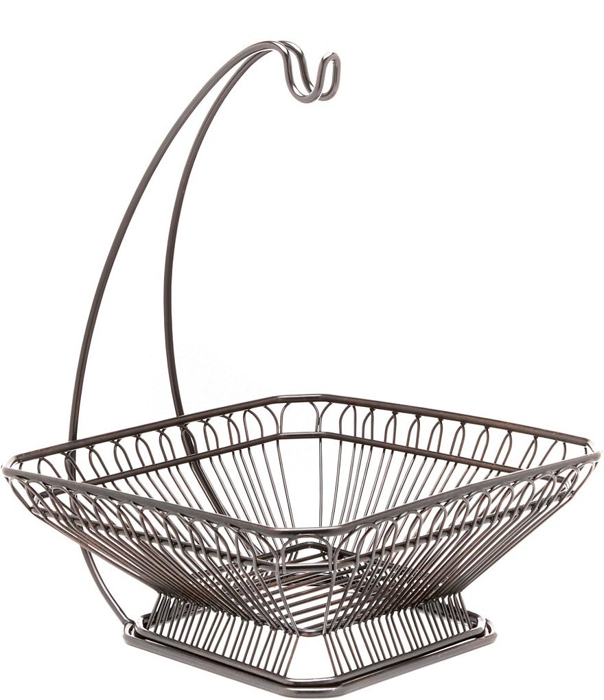 Gourmet Basics by Mikasa 5147846 French Countryside Metal Fruit Basket with Banana Hook Glossy Black 12 