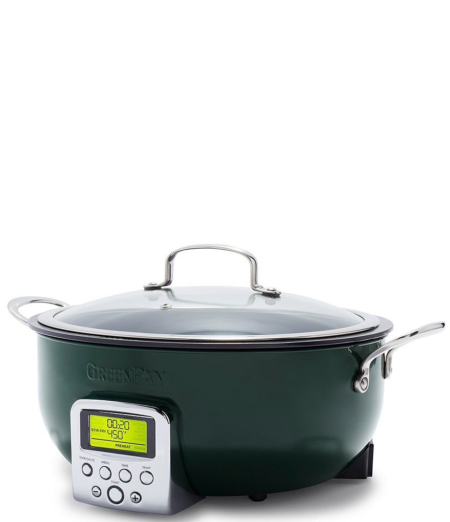  GreenPan Elite Essential Smart Electric 6QT Skillet Pot,Sear  Saute Stir-Fry and Cook Rice, Healthy Ceramic Nonstick and Dishwasher Safe  Parts, Easy-to-use LED Display, PFAS-Free, Black: Home & Kitchen