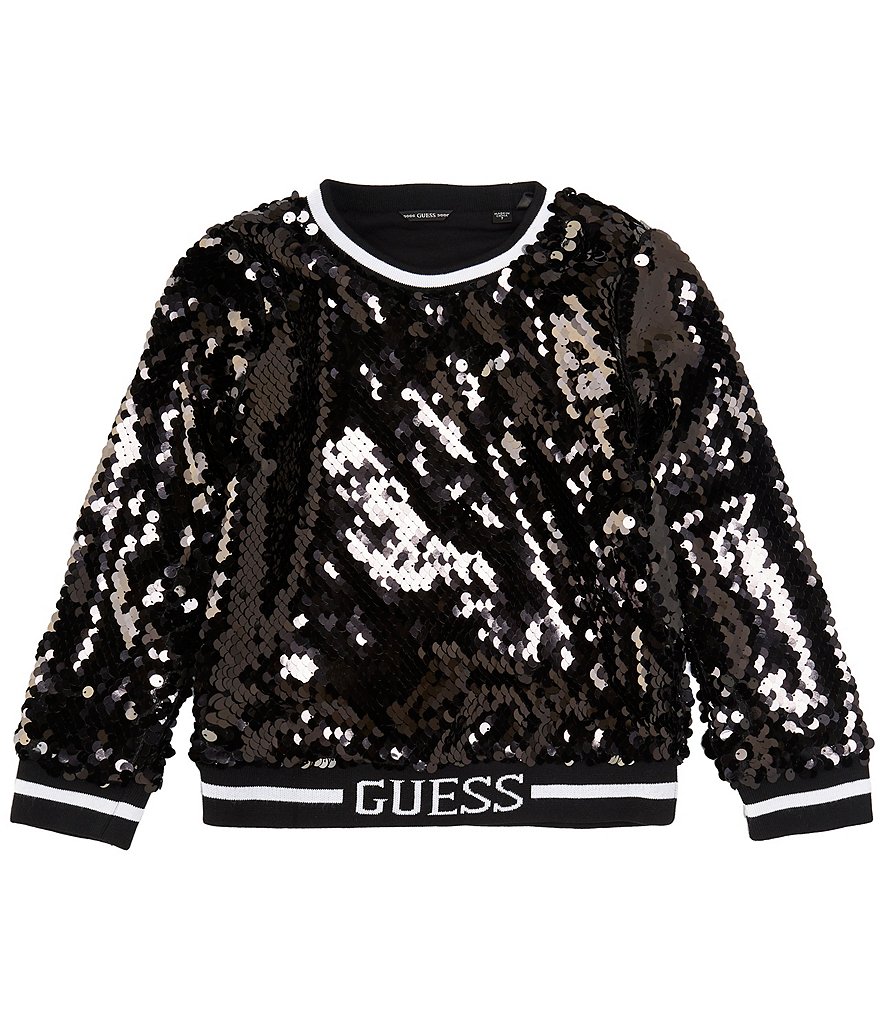Guess Girls' Big Long Sleeve Zip Up Sequin Hoodie, Jet Black a, 16 :  : Fashion