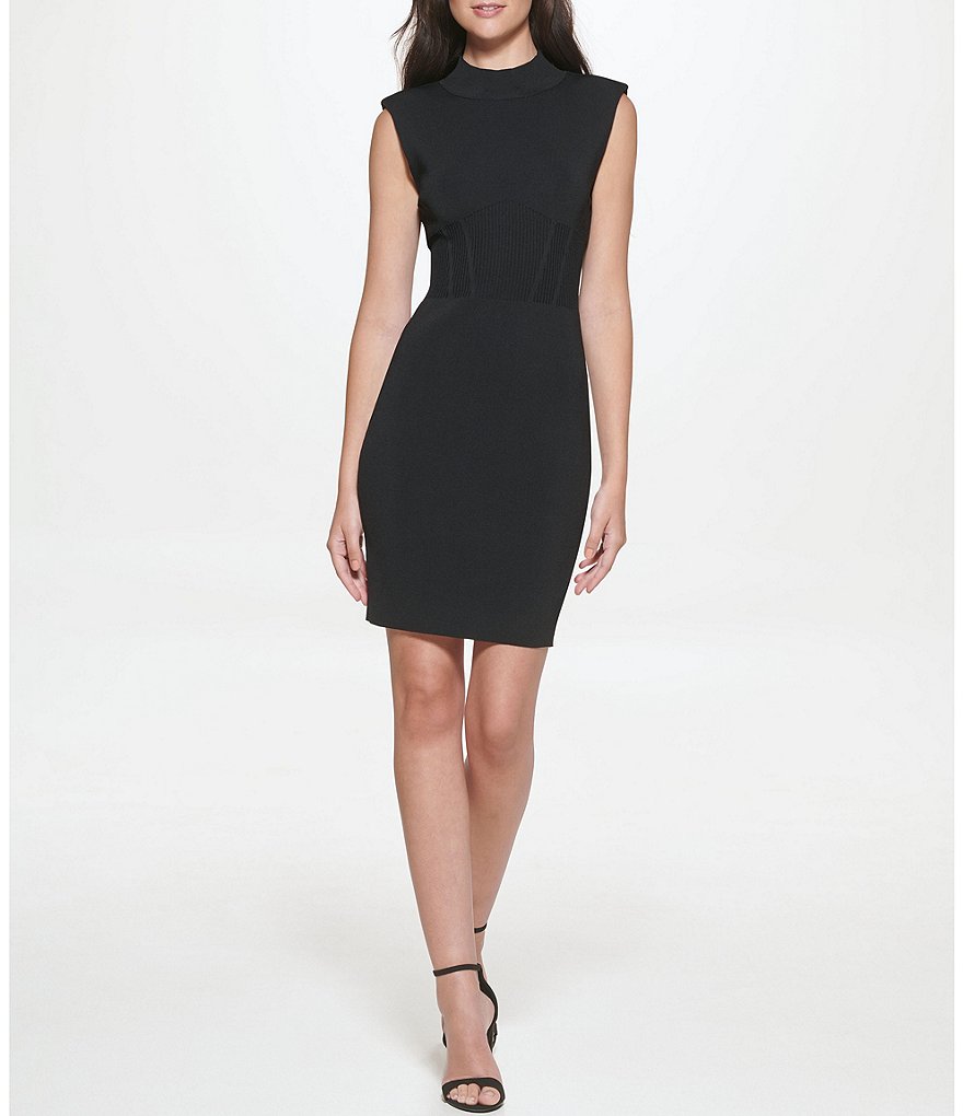 Guess Mock Neck Sleeveless Waist Detail Sheath Dress