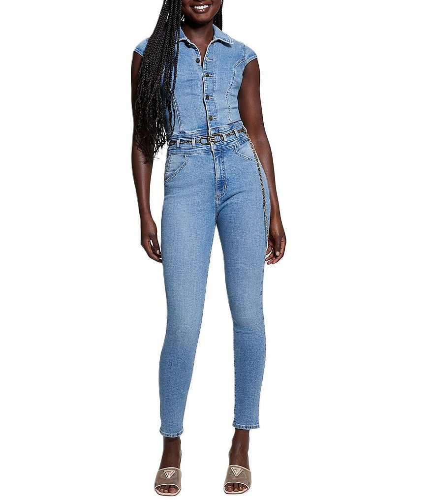 [新品] ゲス GUESS LAYLA DENIM JUMPSUIT Guess Layla Womens Denim Sleeveless Jumpsuit