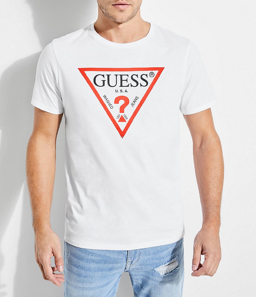 Guess Short-Sleeve Fit Classic Triangle Logo Graphic T-Shirt | Dillard's