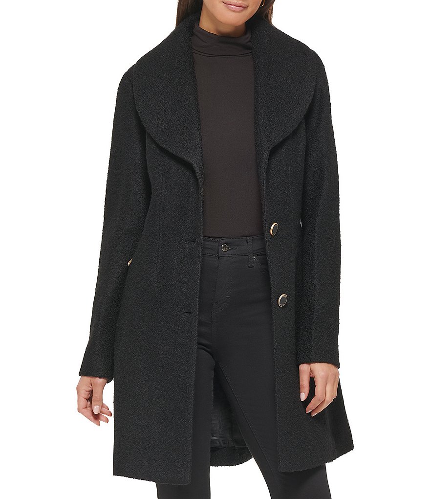 Guess Wool Blend Shawl Collar Single Breasted Long Sleeve Coat