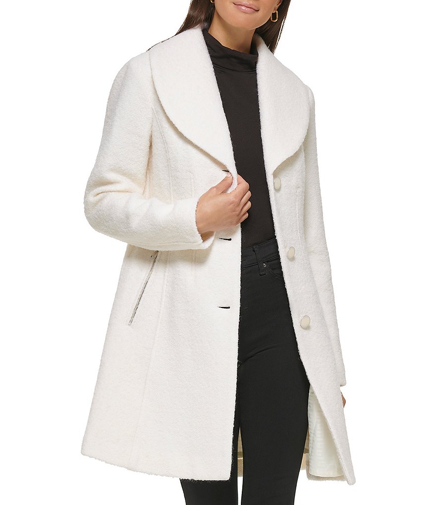 Guess Wool Blend Shawl Collar Single Breasted Long Sleeve Coat | Dillard's