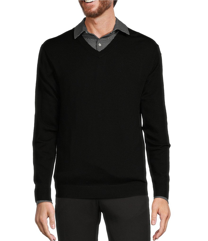 Hart Schaffner Marx Big & Tall Long Sleeve V-Neck Merino Wool Sweater ...