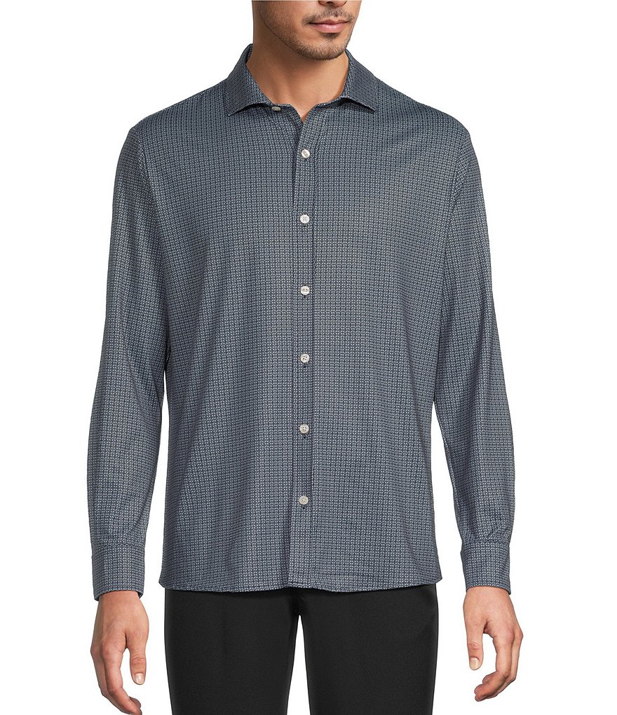 Luxury Performance Short Sleeve Petal Geo Button Front Shirt