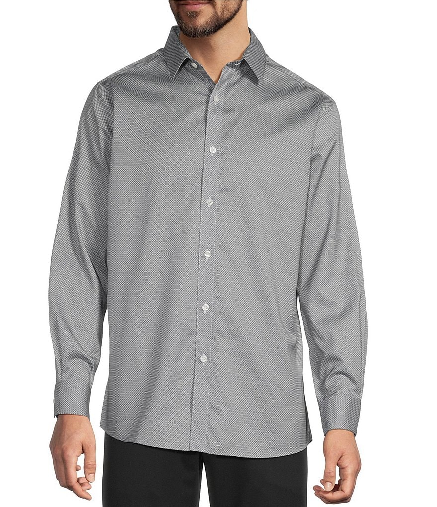 State Street Essentials Long Sleeve Micro Geo Print Button Front Shirt
