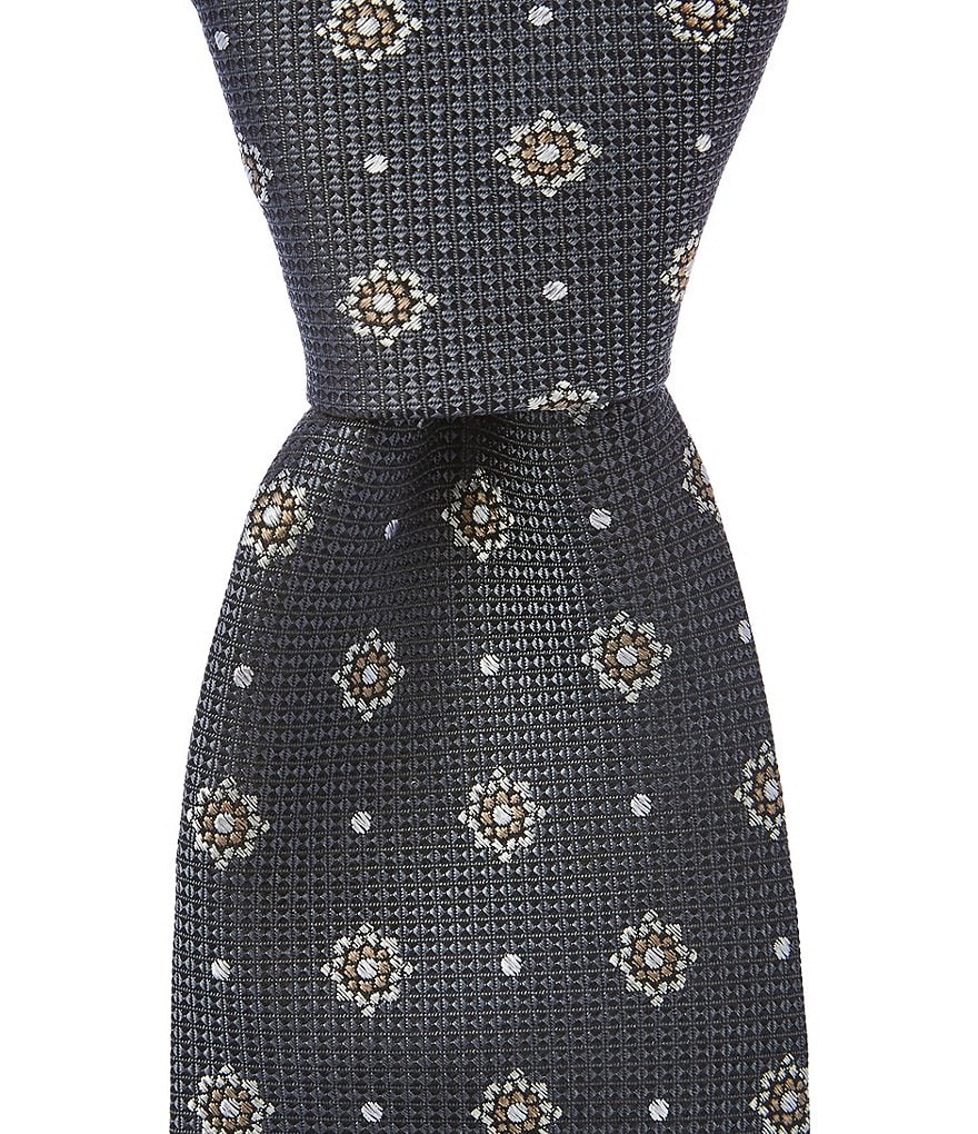 Textured Medallion Print Traditional Silk Tie