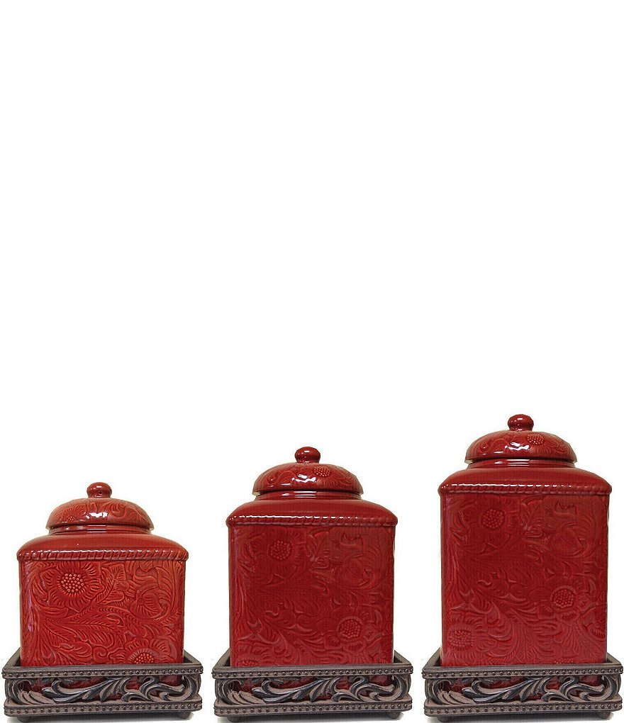 HiEnd Accents Savannah 3-Piece Canister Set; Red