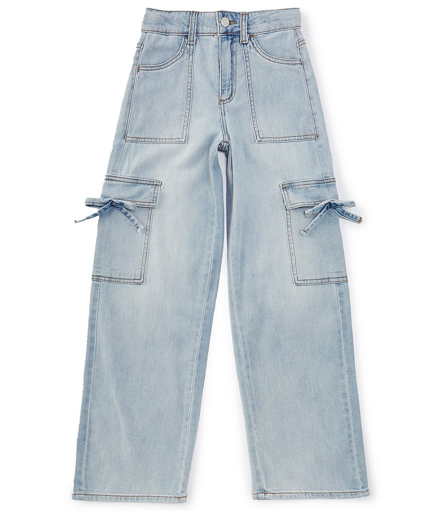 【KOOLOSET】Strap Rope Cargo Wide Denim Denim Cargo Jeans (CARGO-DENIM-GREY-GREEN)