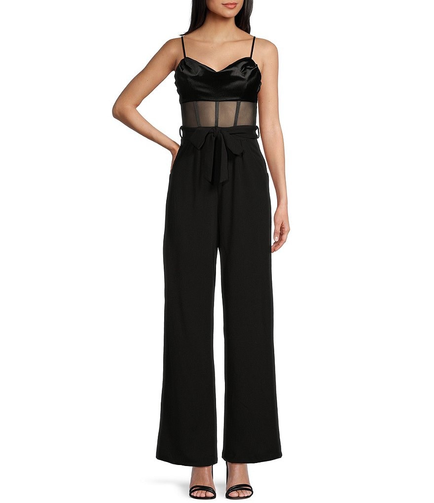 Honey and Rosie Sweetheart Neck Illusion Waist Wide Leg Jumpsuit ...