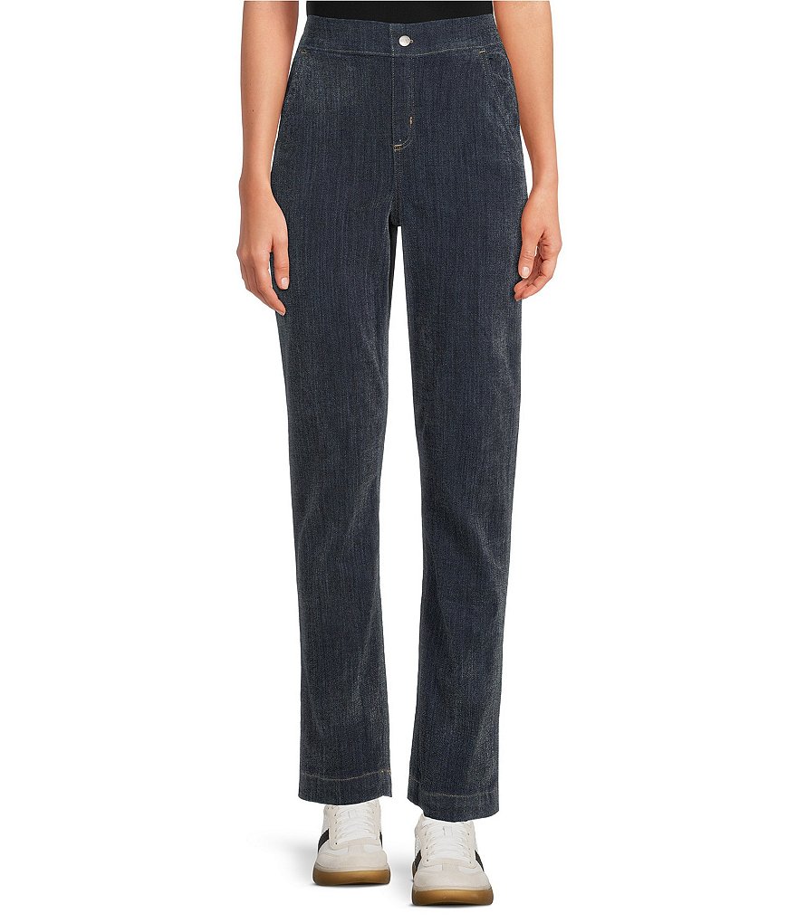 Chenille Denim High Rise Straight Leg Pants