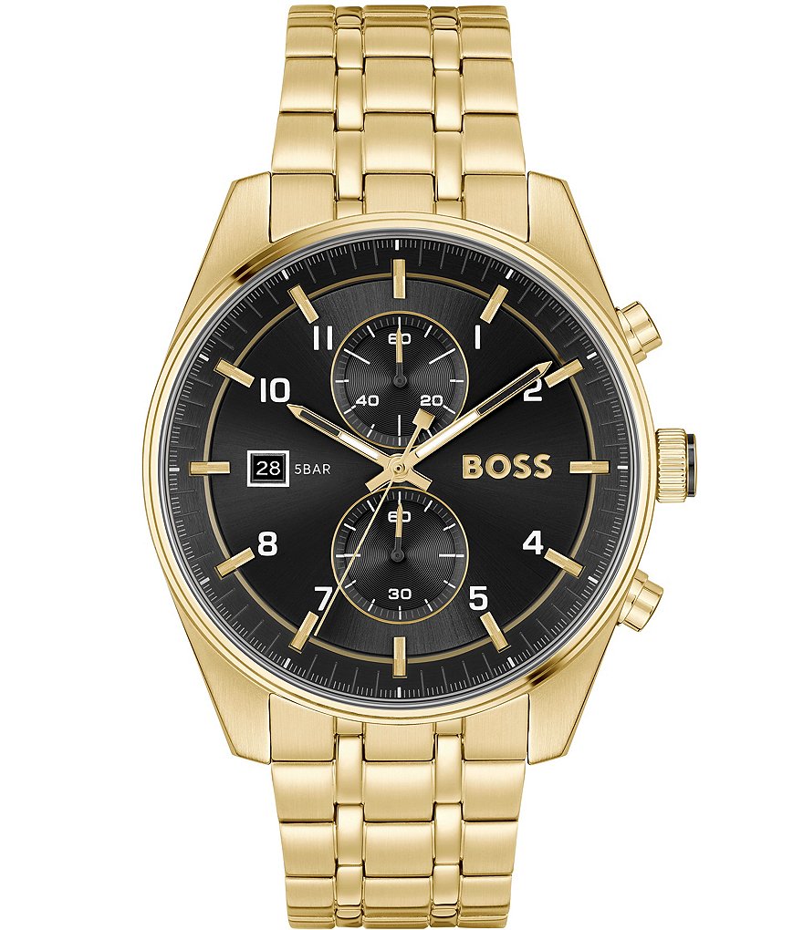 Hugo Boss Men's Skytraveller Quartz Chronograph Gold Tone Stainless ...