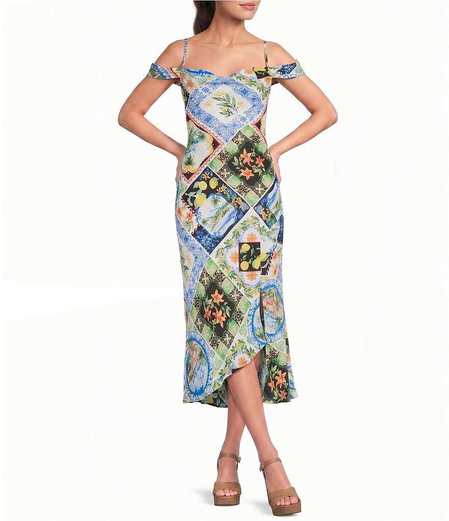 I.N. San Francisco Patchwork Printed Off The Shoulder Midi Dress