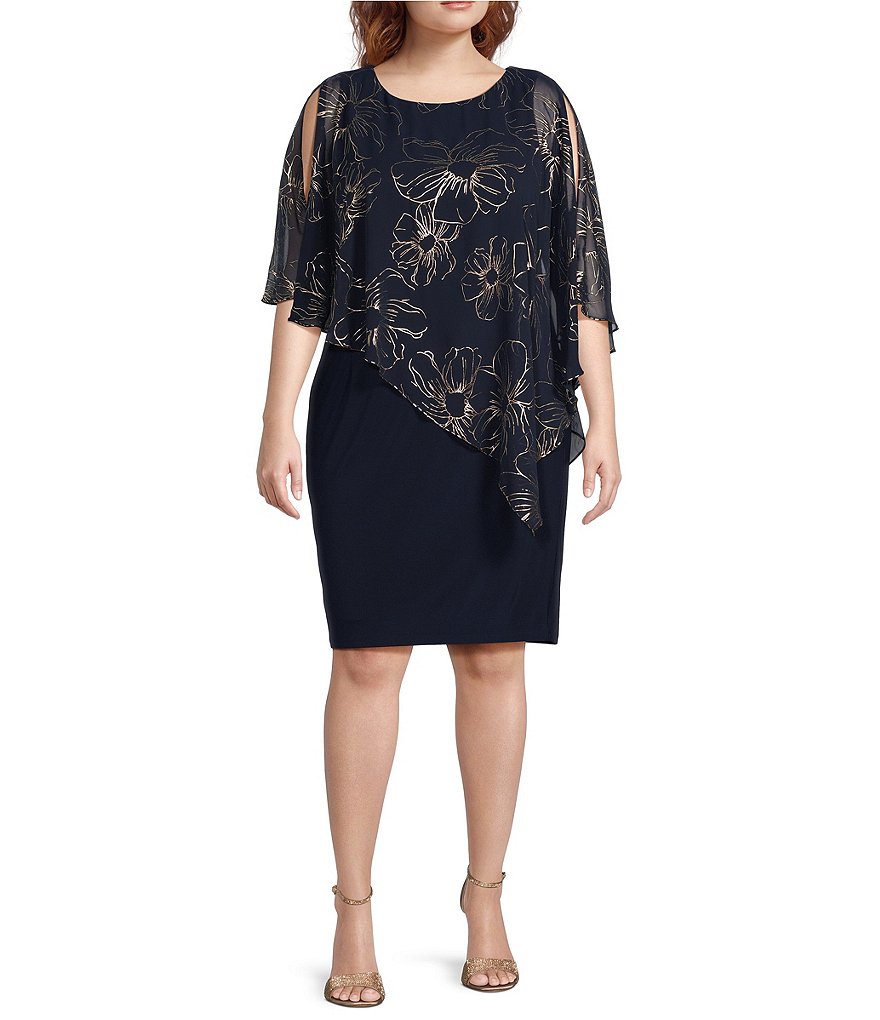 Ignite Evenings Plus Size Asymmetric Chiffon Floral Print Overlay ...