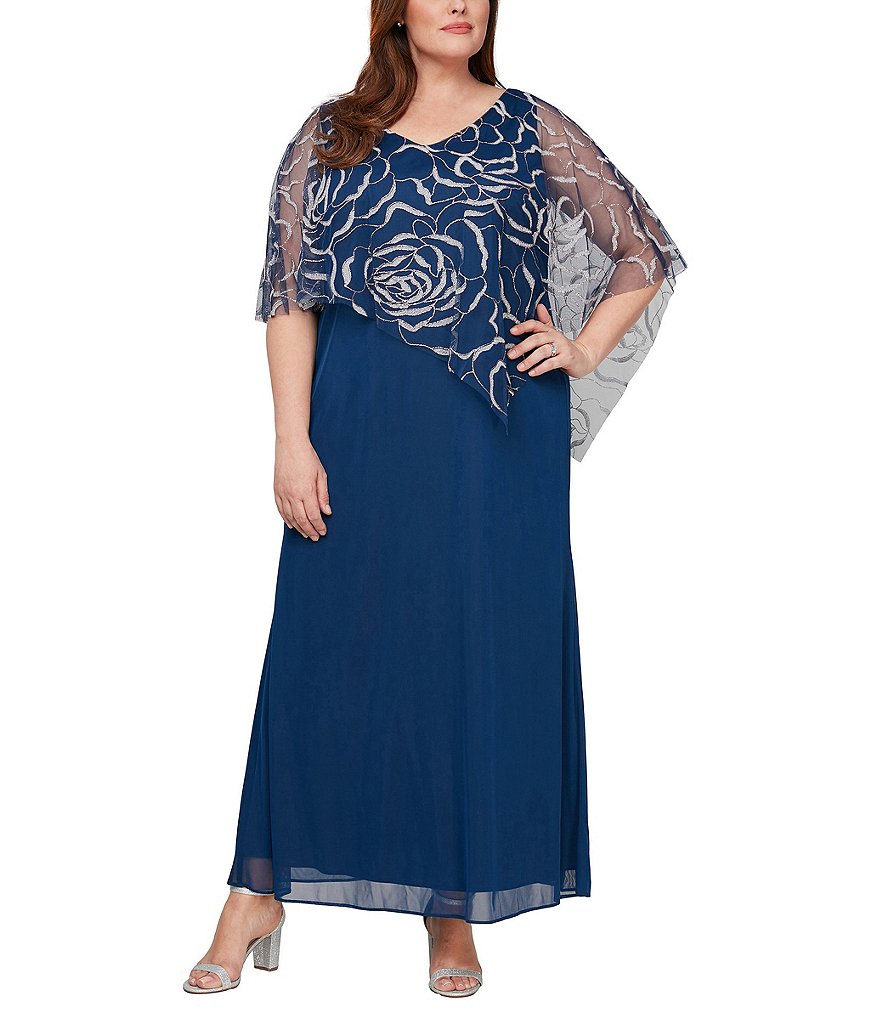 Ignite Evenings Plus Size Short Sleeve Asymmetrical Glitter Mesh ...