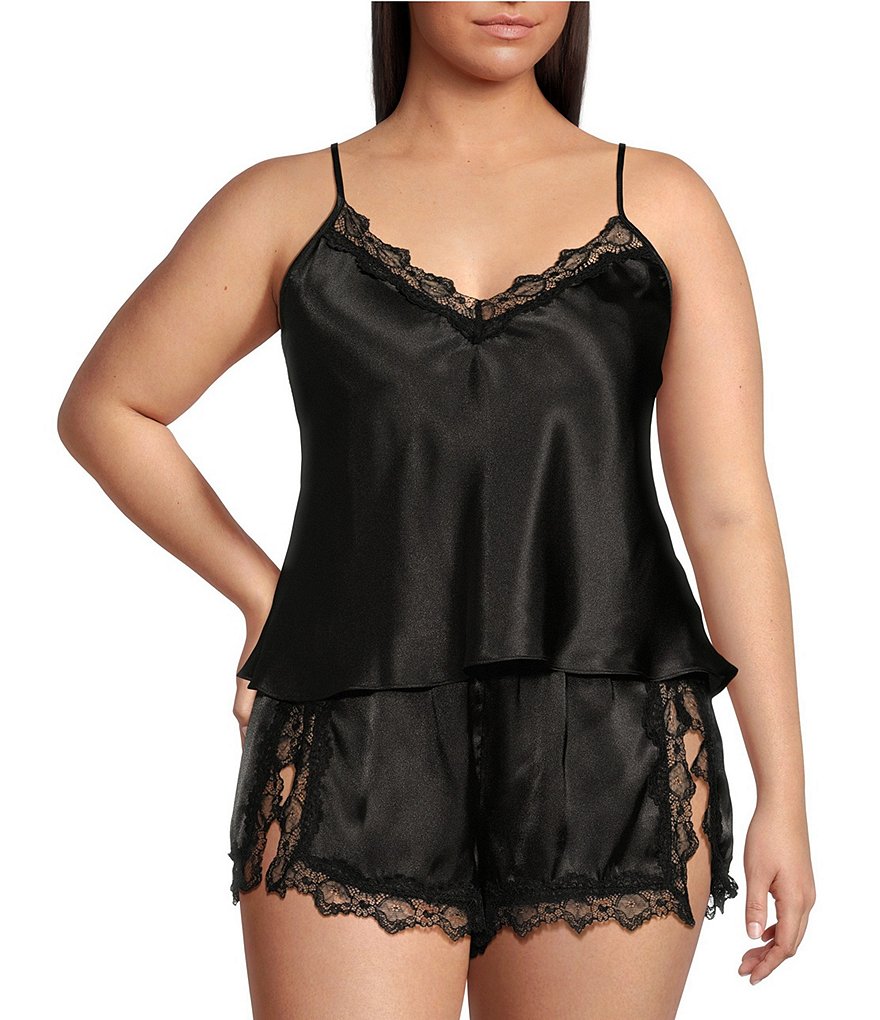 In Bloom by Jonquil Plus Size Solid Satin & Lace Shorty Pajama Set