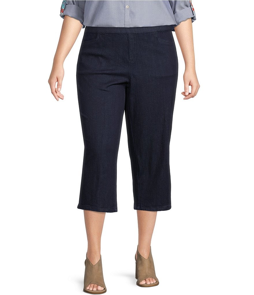 Intro Plus Size Rose Tummy Control Pull-On Denim Capri Jeans