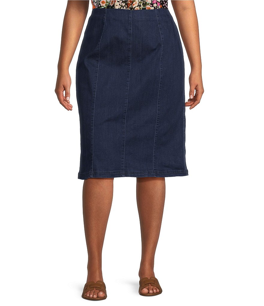 Intro Plus Size Nia Denim Tummy Control Waist Pull On Pencil Skirt Dillard s