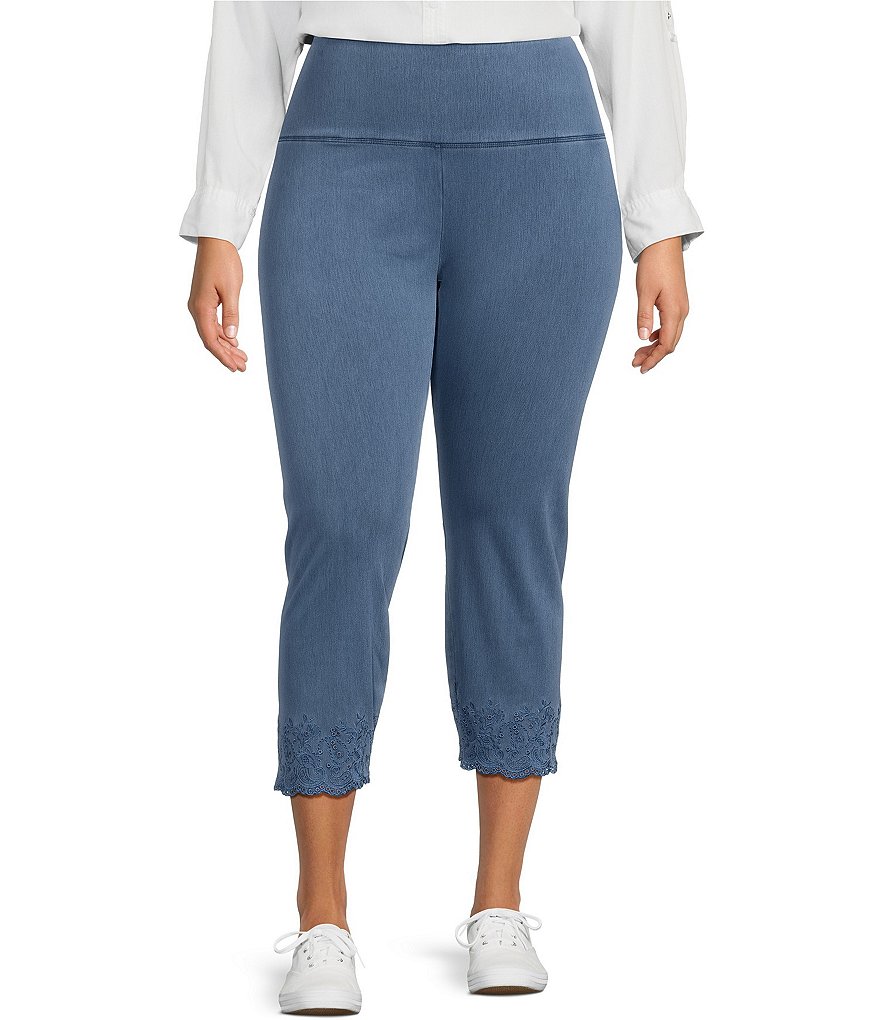 Intro Plus Size Love The Fit Embellished Hem Knit Jersey Capri Pants