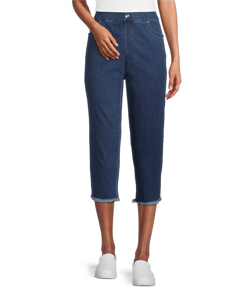 Intro Straight Slim Leg Frayed Hem Capri Pull-On Pants