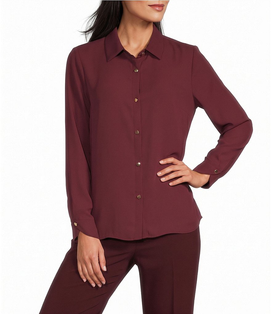 Long Flounce Sleeve Point Collar Neck Top