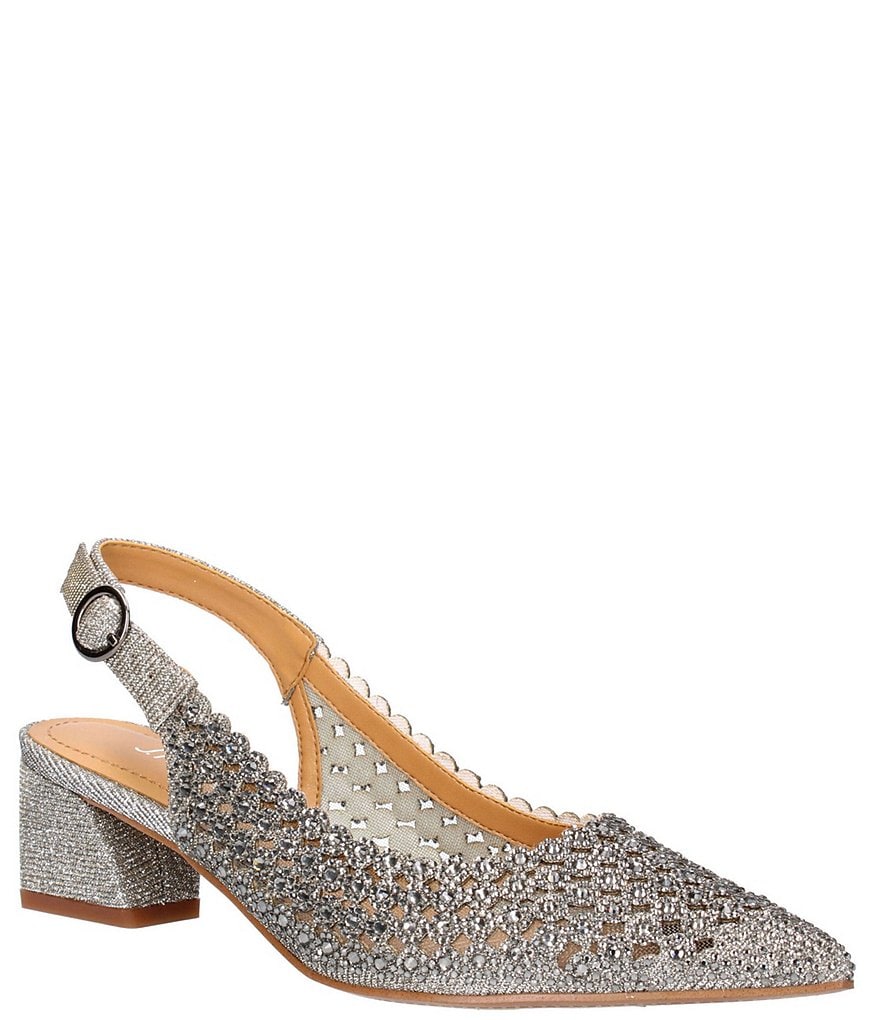J. Renee Pranil Glitter Fabric Rhinestone Block Heel Sling J. Renee Pranil Glitter Fabric Rhinestone Block Heel Sling