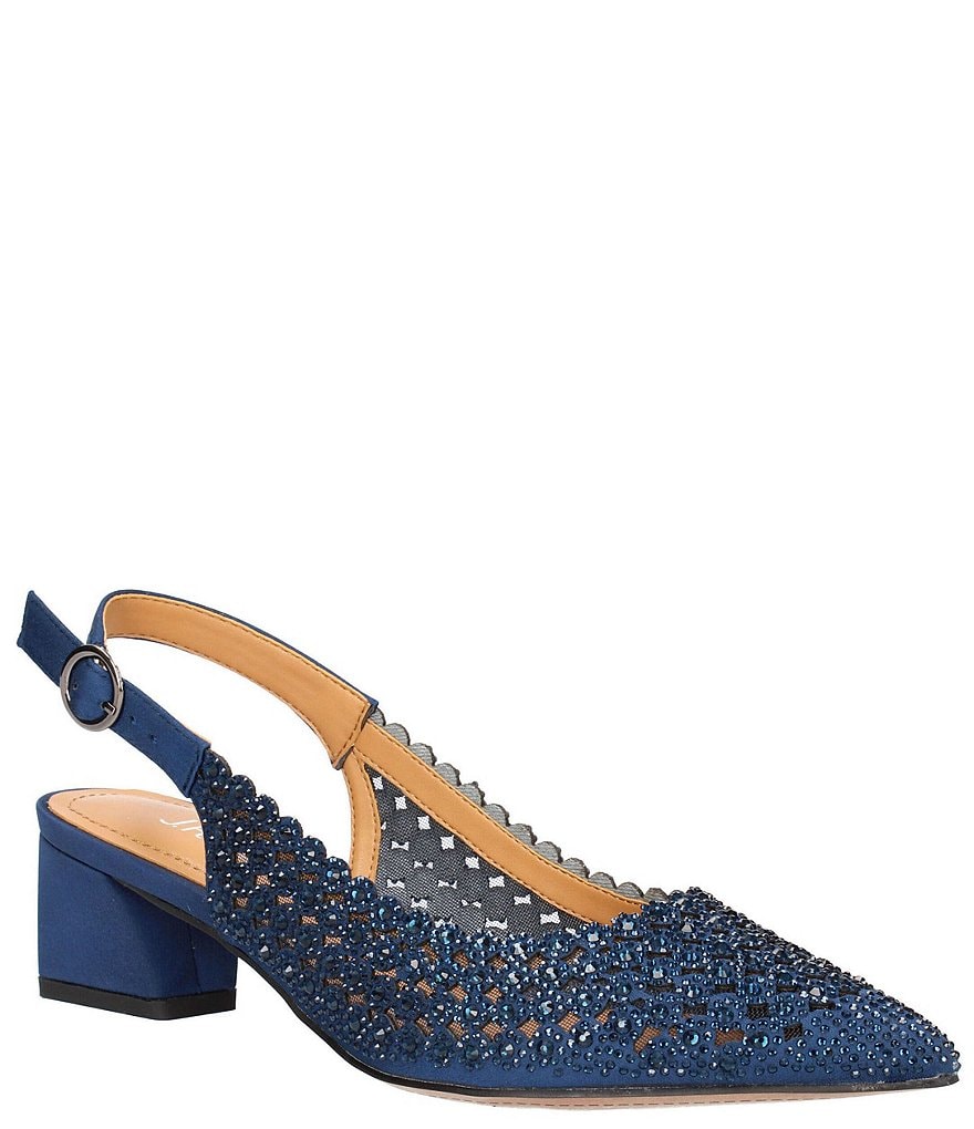 J. Renee Pranil Satin Rhinestone Block Heel Slingback Pumps J. Renee Pranil Satin Rhinestone Block Heel Slingback Pumps