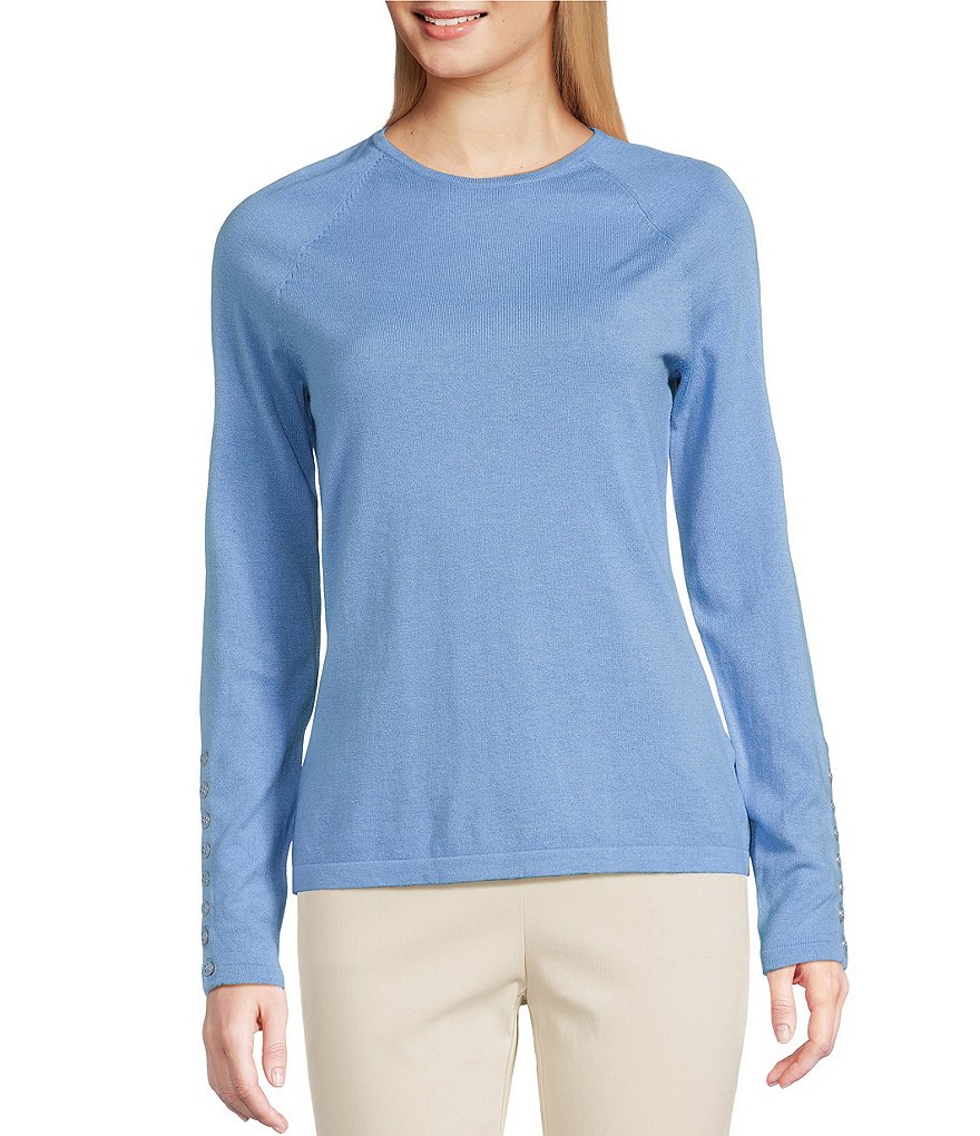 J.McLaughlin Jamey Crew Neck Button Trim Raglan Sleeve Sweater